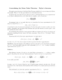 Generalizing the Mean Value Theorem -Taylor's Theorem