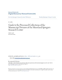 Guide to the Processed Collections of the Manuscript Division of the Moorland Spingarn Research Center MSRC Staff Howard University