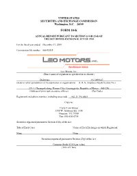 Leo Motors, Inc. (Exact Name of Registrant As Specified in Its Charter)