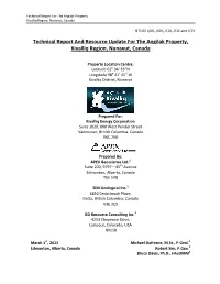 Technical Report and Resource Update for the Angilak Property, Kivalliq Region, Nunavut, Canada