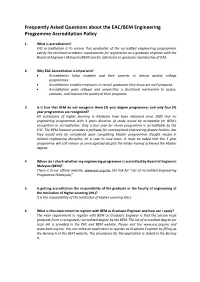 Frequently Asked Questions About the EAC/BEM Engineering Programme Accreditation Policy