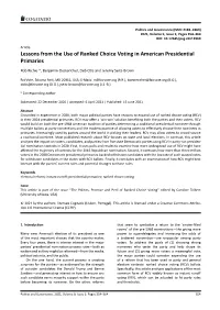 Lessons from the Use of Ranked Choice Voting in American Presidential Primaries