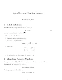 Quick Overview: Complex Numbers
