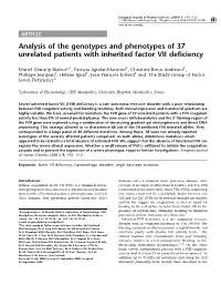 Analysis of the Genotypes and Phenotypes of 37 Unrelated Patients with Inherited Factor VII Deficiency