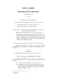 Rajya Sabha —— Revised List of Business
