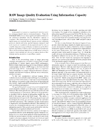 RAW Image Quality Evaluation Using Information Capacity
