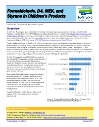 Formaldehyde, D4, MEK, and Styrene in Children's Products