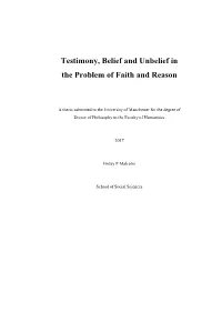 Testimony, Belief and Unbelief in the Problem of Faith and Reason