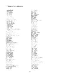 Thematic Entries List