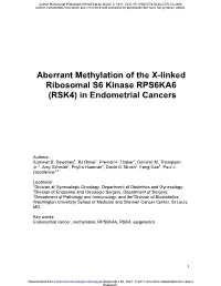 Aberrant Methylation of the X-Linked Ribosomal S6 Kinase RPS6KA6 (RSK4) in Endometrial Cancers