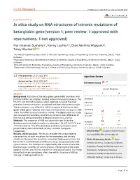 In Silico Study on RNA Structures of Intronic Mutations of Beta-Globin Gene [Version 1; Peer Review: 1 Approved with Reservations, 1 Not Approved]