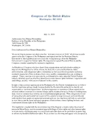 July 15, 2020 Ambassador Jose Manuel Romualdez Embassy of The