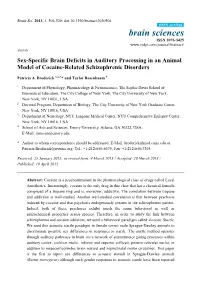 Sex-Specific Brain Deficits in Auditory Processing in an Animal Model of Cocaine-Related Schizophrenic Disorders