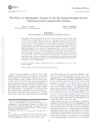 The Effect of Orthographic Systems on the Developing Reading System: Typological and Computational Analyses