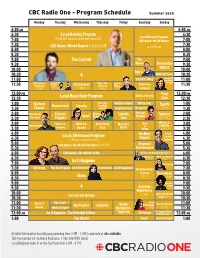CBC Radio One - Program Schedule Summer 2020