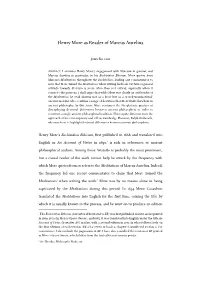 Henry More As Reader of Marcus Aurelius