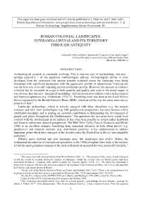 Interamna Lirenas and Its Territory Through Antiquity