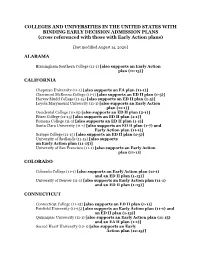COLLEGES and UNIVERSITIES in the UNITED STATES with BINDING EARLY DECISION ADMISSION PLANS (Cross Referenced with Those with Early Action Plans)