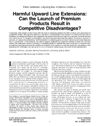 Harmful Upward Line Extensions: Can the Launch of Premium Products