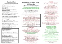 Lunch Menu Available from 11.30Am
