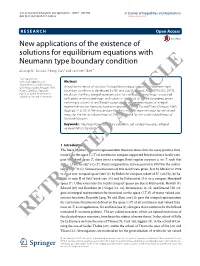New Applications of the Existence of Solutions for Equilibrium Equations with Neumann Type Boundary Condition