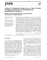 One of a Class of Sequences Defining the Escherichia Coli Recombination Hotspot W