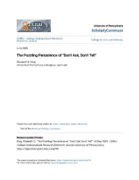 The Puzzling Persistence of "Don't Ask, Don't Tell"