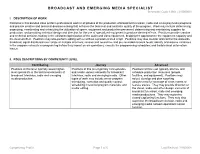 BROADCAST and EMERGING MEDIA SPECIALIST Schematic Code 13601 (31000068)