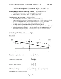 Geometrical Optics Notation & Sign Conventions