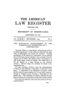 The Historical Development of the Common-Law Conception of a Corporation