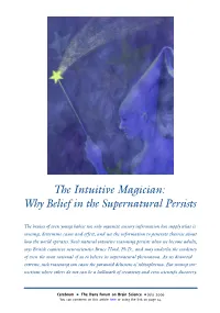 The Intuitive Magician: Why Belief in the Supernatural Persists