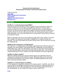 Frequently Asked Questions Restricted Stock Awards and Restricted Stock Units