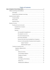 Table of Contents Topic 1: Principals of Criminal Responsibility