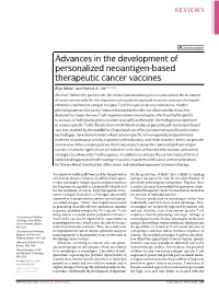 Advances in the Development of Personalized Neoantigen-Based