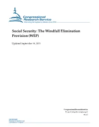 Social Security: the Windfall Elimination Provision (WEP)