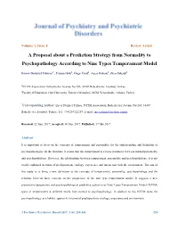 A Proposal About a Prediction Strategy from Normality to Psychopathology According to Nine Types Temperament Model