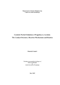 Catalytic Partial Oxidation of Propylene to Acrolein: the Catalyst Structure, Reaction Mechanisms and Kinetics