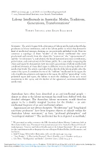 Labour Intellectuals in Australia: Modes, Traditions, Generations, Transformationsã
