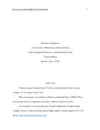 Memories of Migration: a Case Study of Reminiscing and Documenting