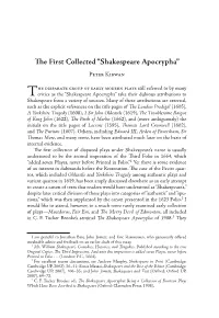 Shakespeare Apocrypha” Peter Kirwan