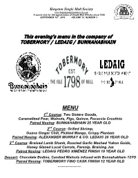 This Evening's Menu in the Company of TOBERMORY / LEDAIG / BUNNAHABHAIN