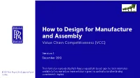 How to Design for Manufacture and Assembly Value Chain Competitiveness (VCC)
