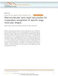 Macromolecular Semi-Rigid Nanocavities for Cooperative Recognition of Speciﬁc Large Molecular Shapes