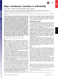 Major Evolutionary Transitions in Individuality COLLOQUIUM