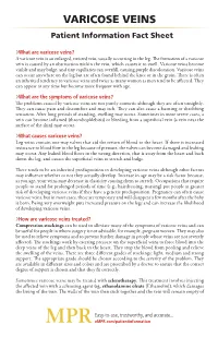 Varicose Veins Patient Information Fact Sheet