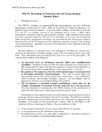 NSF-EC Workshop on Nanomaterials and Nanotechnology Summary Report