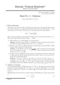 Tutorial “General Relativity” Winter Term 2016/2017