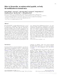 Effect of Dermcidin, an Antimicrobial Peptide, on Body Fat Mobilization in Normal Mice