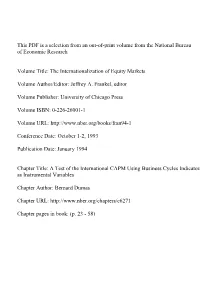 A Test of the International CAPM Using Business Cycles Indicators As Instrumental Variables
