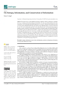 On Entropy, Information, and Conservation of Information